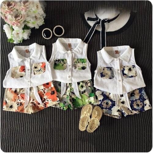 Korean Girl Childrens Garment 2016 Summer Wear New Pattern Children A Doll Lead Tether Shirt T-Shirt Shivering Shorts 2 Pieces
