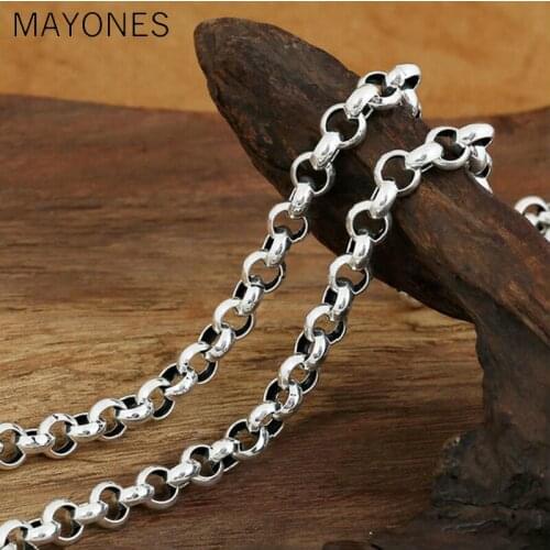 7mmThick Buckle Necklace 100% 925 sterling silver Long Big Chain For Pendant Men jewelry Fashion Vintage Thailand