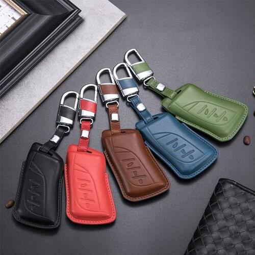 For Lexus ES300h ES350 LS500 LC500 2018-2020 Genuine Leather Remote Start Smart Car Key Case Skin Cover Auto Protector Holder