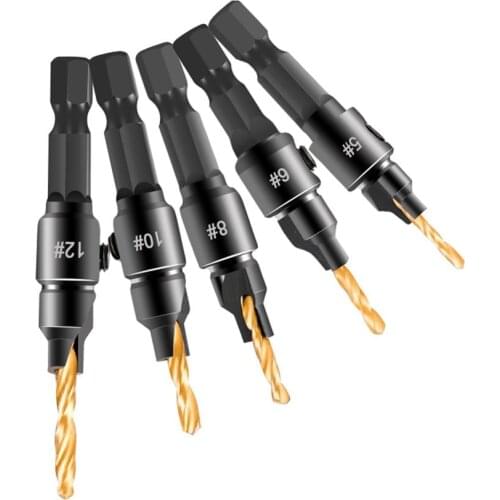 EverChic 6pcs set HSS Woodworking Countersink Drill Bit Set 1/4 Quick change Hex Shank Screw Carpentry Reamer Chamfer Mill