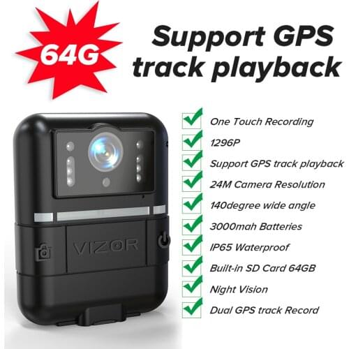 N11-B Body Camera Dual GPS track Record 1296P Body Wearable Camera 64GB IP65 Waterproof Big video button Night Vision Body Cam