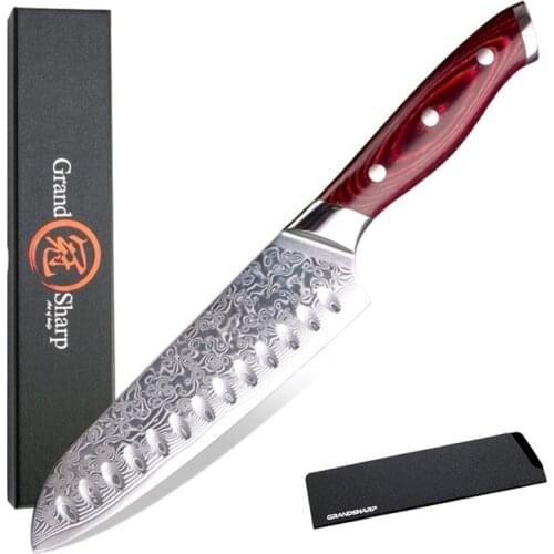 GRANDSHARP Damascus Chef Knife Japanese vg10 Santoku Kitchen Knives 67-layer Japanese Damascus Stainless Steel Pakka Wood Handle
