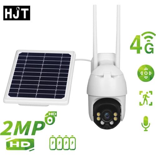 HJT 4G Solar IP Camera HD 1080P IR Night Vision Waterproof PTZ Camera Wireless Outdoor Two-way Audio TF Card Motion Detection