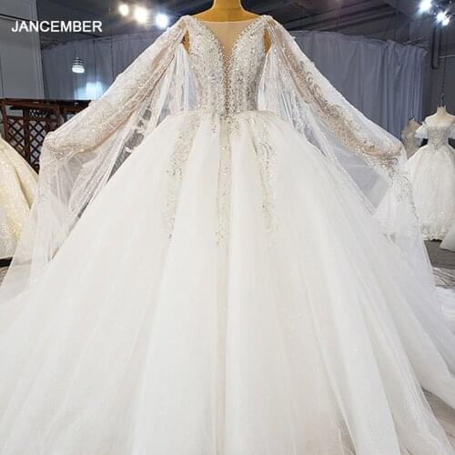 HTL2158 Sexy Luxury White Shiny Metal Sequins Transparent Lace V-neck Backless Wedding Bridal Gown Bridal Applique Printed Skirt