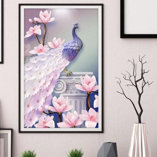 Fezrgea 5D DIY Diamond Painting Peacock Animal Feather Diamond Embroidery Full Square Cross Stitch Home Decor Canvas Painting