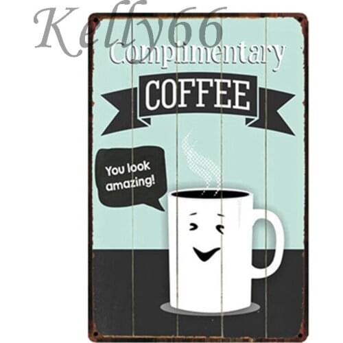 [ Kelly66 ] Complimentary Coffee Metal Sign Tin Poster Home Decor Bar Wall Art Painting 20*30 CM Size y-1565