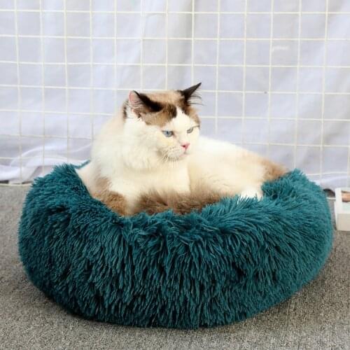 Round Plush Cat Bed House Super Soft Dog Kennel Mat Winter Warm Sleep Nest Washable Long Plush Dog Supplies Pet Cushion