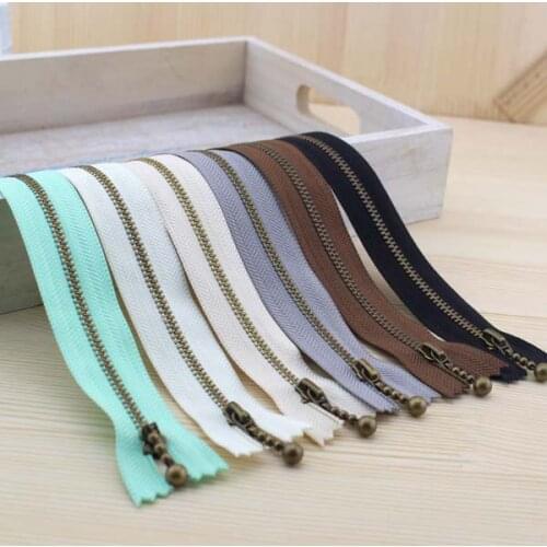 Metal bronze teenth water-drop slider nylon fabric zippers 20cm with 6 optional colors for bags craft sewing
