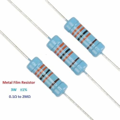 10pcs 3W 1% Metal film resistor (0.1 to 2M 0.1Ohm/0.22Ohm/3Ohm/10Ohm/470Ohm/1K/1M/2M