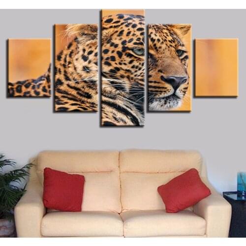 Modular Canvas HD Prints Posters Home Decor Wall Art Pictures 5 Pieces Leopard hunting Paintings No Frame