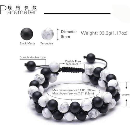 Natural Stone White Turquoise Matte Onxy Double Row Beaded Charms Dainty Unisex Bracelet Bangle For Girls Gift Daily Jewelry