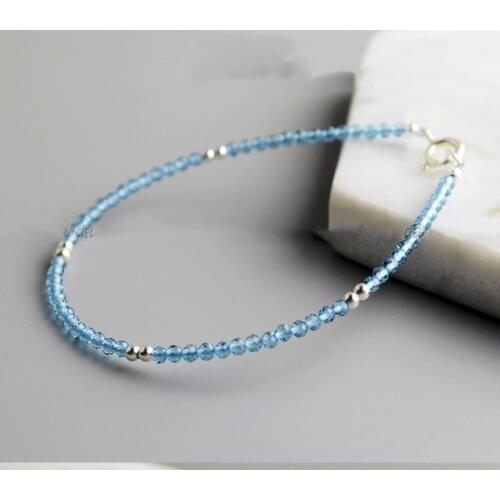 Sky blue topaz round faceted 2/3/4mm necklace bracelet FPPJ nature beads