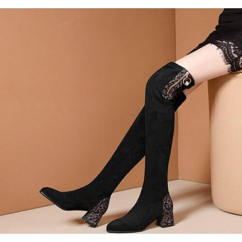 2020 New Ladies Socks Boots Autumn Winter Warm Long Boots Women Female Over The Knee High Boots Plus Size High Heels Shoes Woman