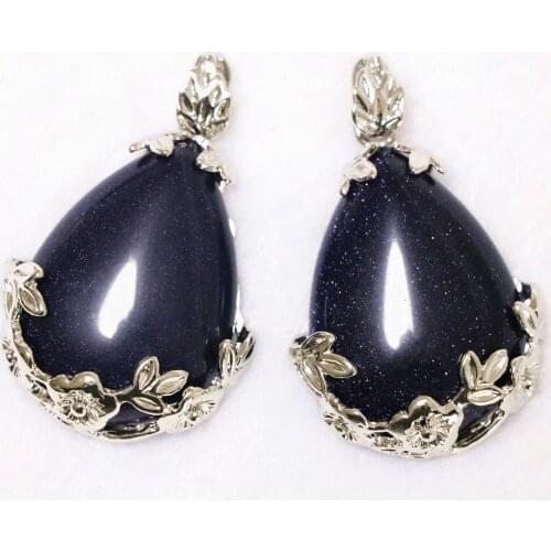 Newly blue sandstone 32x38mm teardrop diy fashion women necklaces pendant jewelry B868