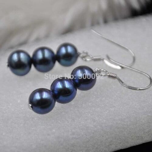 Wholesale 10 Pairs 7-8mm freshwater cultured black pearl earring 925 silver hook