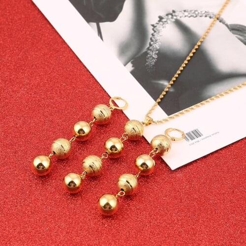 Round Ball Pendant Necklace Chain Earrings Sets Jewelry Bead Necklaces Sets for Women