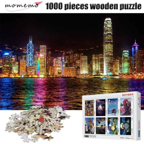 MOMEMO Hongkong Nightscape Jigsaw Puzzle Adult Puzzles 1000 Piece Landscape Puzzles for Kids Wooden Educational Toy Puzzle Games