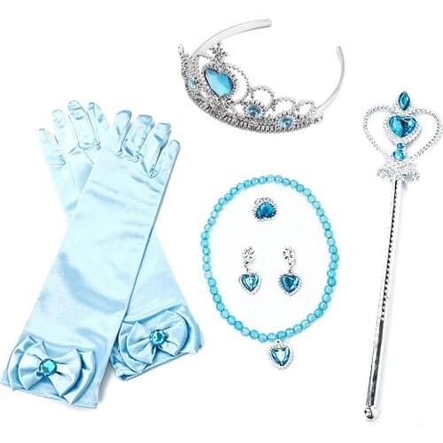 Girls Princess Accessories Kids Party Costume Aurora Belle Sofia Snow Queen Elsa Anna Magic Wand Crown Tiara Gloves Wig Braid