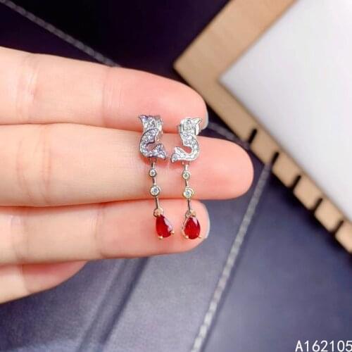 Fine jewelry 925 pure silver Chinese style natural ruby girl luxury popular fresh water drop gem earrings ear stud support detec