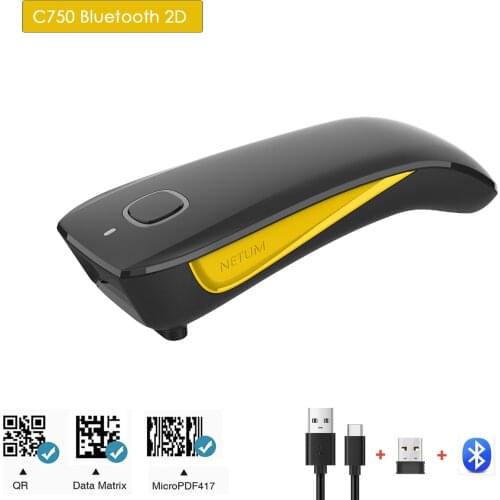 NETUM C750 Bluetooth 1D 2D Barcode Scanner Portable Wireless Bar code Reader Support QR, Data Matrix,PDF417 IOS Android Windows