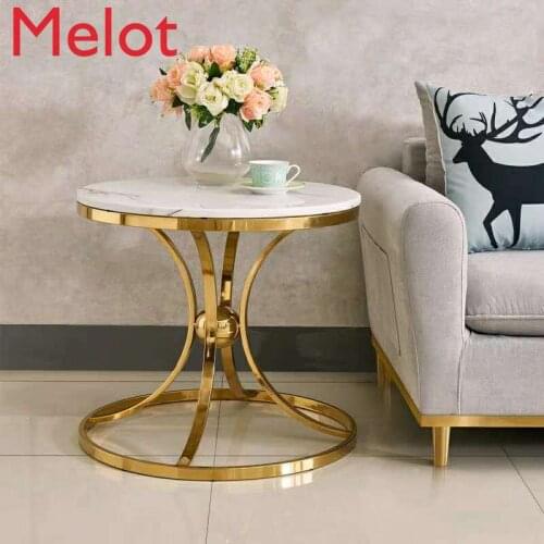 Modern Simple and Light Luxury Marble Shelf European High-End Living Room Golden round Table Family Decoration Table
