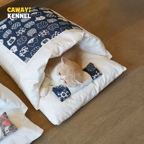 Printing Dog Cat Bed Cat Sleeping Bag Sofas Mat Winter Warm Cat House Small Pet Bed Puppy Kennel Nest Cushion Pet Products D2224