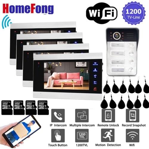 Homefong 7" Wifi Video Intercom 2/3/4 Apartment With RFID Wireless Video Door Phone Doorbell Camera 1200TVL Motion Detection