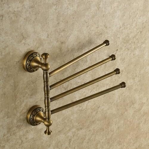 Vidric Solid Brass Vintage Style Bathroom Revolve Towel Bar Antique Brass Four Tiers Rotating towel rack Bath Towel Holder RacK