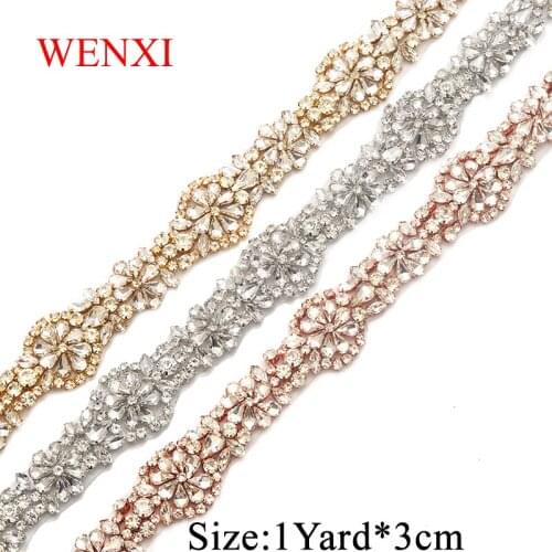 WENXI 10YARDS Hand Beaded Sewing Bridal diamond Clear Crystal Rhinestone Applique Trim Iron On For bridal Dress Sash WX813
