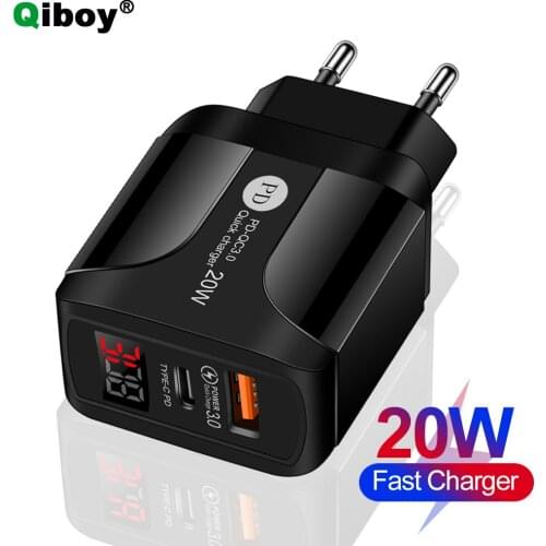 20W USB Type C Charger For iPhone 12 Pro Max Mini 11 8 Quick Charge 3.0 QC PD USBC Fast Charging Travel Wall Charger LED Display