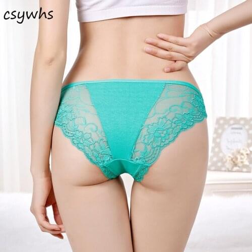 CSYWHS Womens cotton briefs sexy lace Underwear hollow out Low Rise Briefs Transparent Panties Female 3pcs lot
