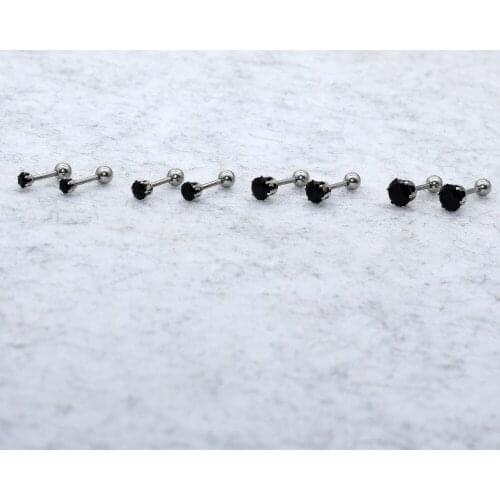 Steel Color 6 Claw 3/4/5/6MM Black Zircon Women Stud Earrings Ear Smooth Ball Earring 316 Stainless Steel Jewelry