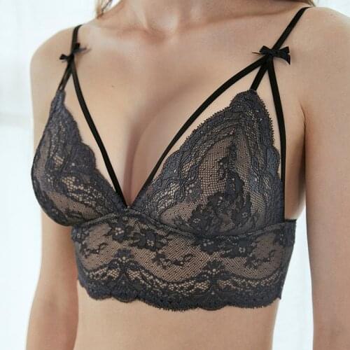 LILYMODA Triangle Cup Women Sexy Lace Bralette Ultra thin Bra Brassiere Sets Female Underwear Lingerie Vintage Red Gray Black