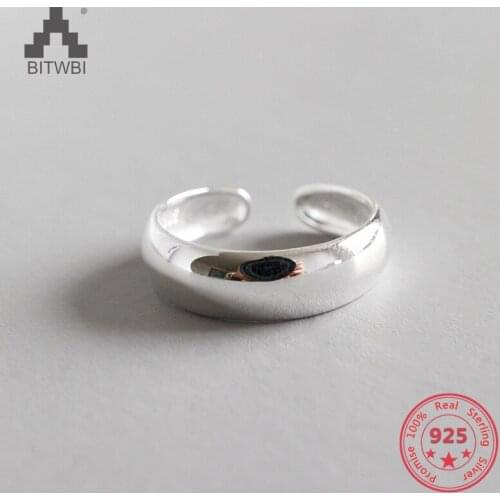 BITWBI 100% S925 Sterling Silver Ring Minimalist Smooth Adjustable Female Woman Ring Jewelry Gift
