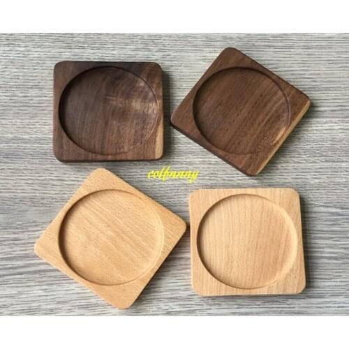 100pcs/lot F011 Square Beech Wood Coffe Cup Pads Wooden Black Walnut Drink Coasters Solid Wooden Tea Mug Mat