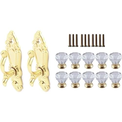 2 Pcs Screw Mount Curtain Tassel Tie Back Tieback Wall Hooks & 10 Pcs Crystal Glass Door Handle Drawer Cabinet Handle