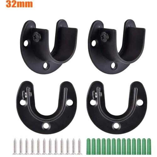 4Pcs bathroom Stainless Steel Wardrobe Rod Bracket U Shape Shower Towel Curtain Pole Base Support Stand with Screws 32mm/25mm