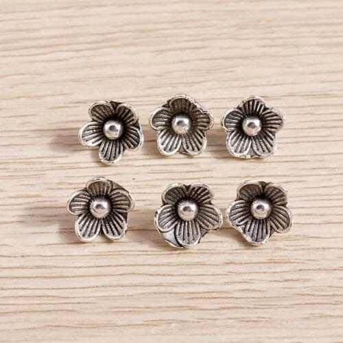 40pcs 10*10mm Tibetan Silver Alloy Small Flower Charms for Jewelry Making Cute Drop Earrings Necklaces DIY Crafts Accessories