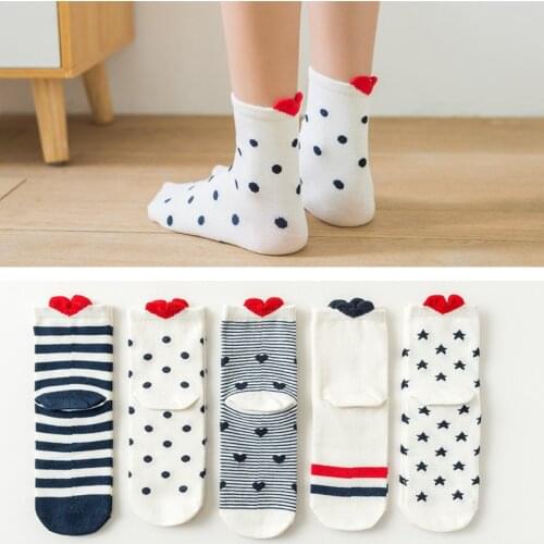 5Pairs New Arrivl Women Cotton Socks White Red Heart Socks Short Socks Casual Animal Ear Red Heart Gril In tube Socks 35-40