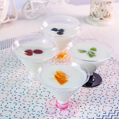 50pcs 150ml hard plastic aviation cocktail cup diy baking pudding cake box party disposable transparent dessert cup with lid