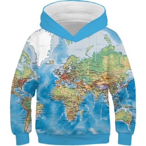 Spring Autumn Boys Girl 3D Hoodies Children Harajuku Style World Map Hoodie Sweatshirts Kids Pullover Streetwear Tops 4-13 Years