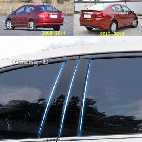 For Honda City 2008-2014 Car PC Material Pillar Post Cover Door Trim Window Piano Black Molding Sticker Plate 6pcs