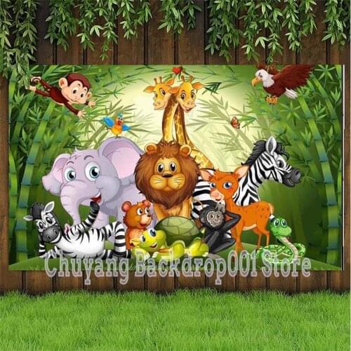 Jungle Safari Animal Backdrop Elephant Lion Giraffe Baby Shower Birthday Party Photo Background Booth Prop Decor Banner