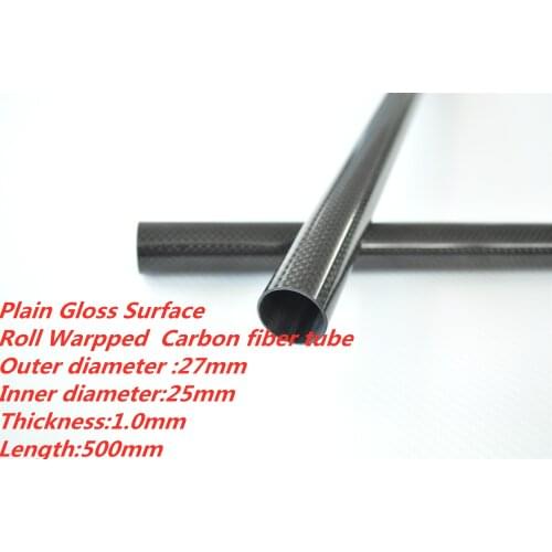 Glossy 1pcs 27MM OD x 25MM ID Carbon Fiber Tube 3k 500MM Long with 100% full carbon, (Roll Wrapped) Quadcopter Hexacopter Model
