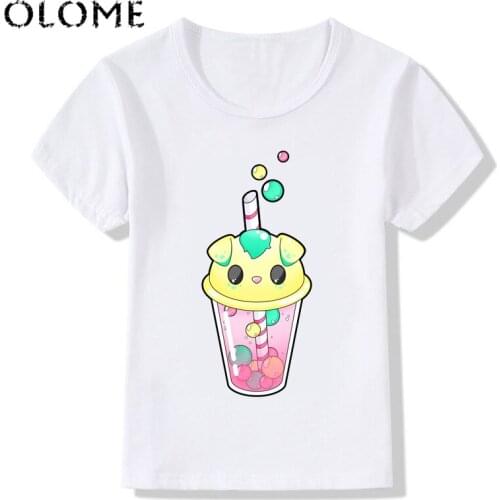 Kawaii Tea cup print Baby girls boys T-Shirt kids hot sale Summer cute Tshirt funny Colorful bubbles Children O-Neck Casual Tops