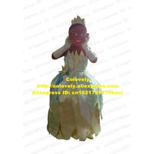 Beautiful Brown Princess Tiana The Princess And The Frog Infanta Rani Mascot Costume With White Superb Dress No.4359 Free Ship