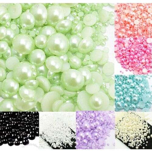 Beautiful style Light Green Size from 2-10mm Craft ABS Resin Flatback Half Round Pearls Flatback Scrapbook Beads Jewelry DIY