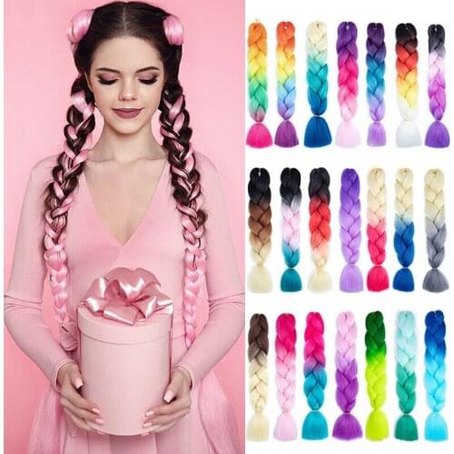 MIMO Jumbo Braids 100G 24Inch Single Ombre Color Synthetic Hair Extension For Braids Braiding Hair Support Wholesale