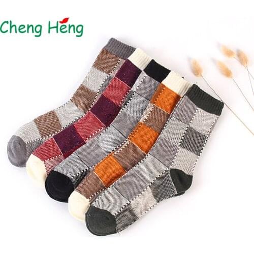 Fashion Autumn Winter Big Plaid Thick Line Cotton Men Warm Socks National Wind Personality Quality Casusl Cotton Sock Meias Meia