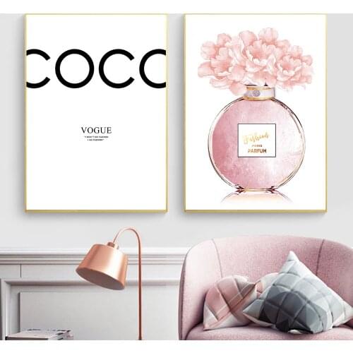 Fashion Vogue COCO Perfume Bottle Rose Flowers Wall Art Canvas Poster Print Painting Wall Picture for Living Room Home Decor